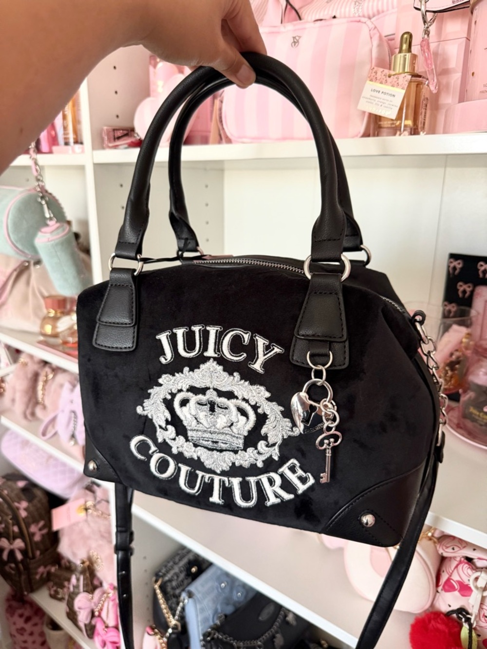 Juicy Couture “Falling For Juicy” Black Velvet Embroidered Logo Satchel - Picture 5 of 5